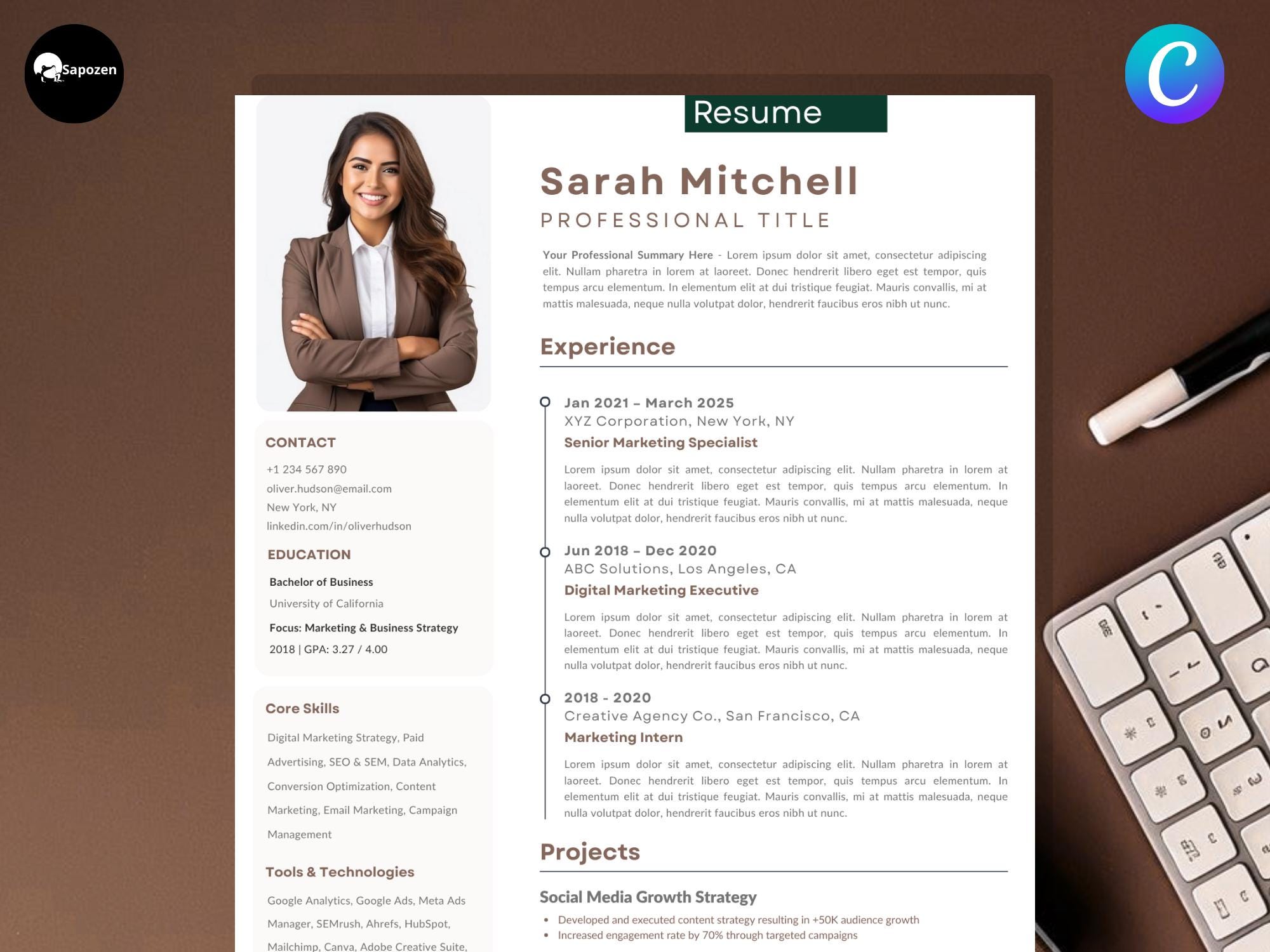 ATS Friendly Resume Template Canva | Professional CV for Job Seekers ...