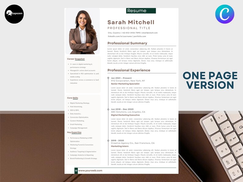 ATS Friendly Resume Template Canva | Professional CV for Job Seekers ...