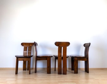 Set von 4 Esszimmerstühle im Stil von Mario Marenco Mobilgirgi 70er Jahre Holzstühle Vintage Mid Century Design