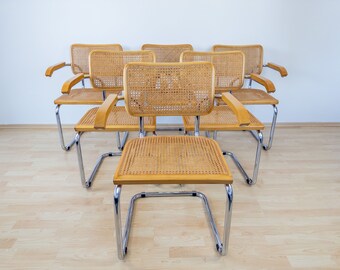 Set von 6 Esszimmerstühle im Stil von Marcel Breuer B64  Freischwinger Cesca Rattan Bauhaus Design Made in Italy