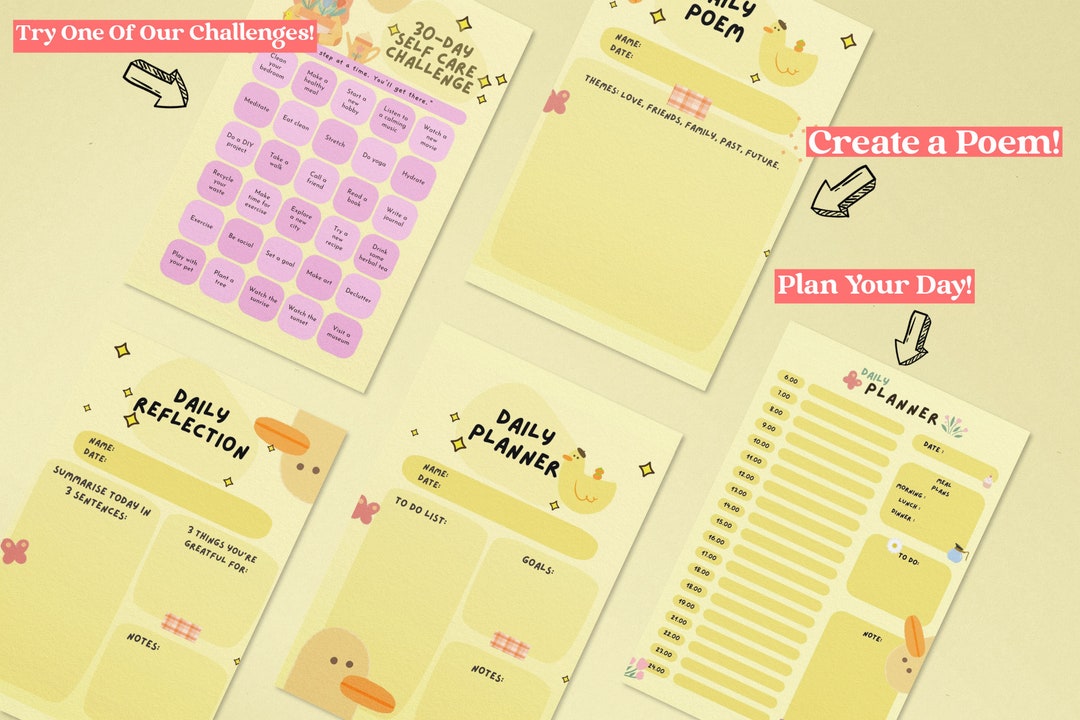 Printable Daily Planner PDF, Instant Download, Daily Poem, 30day