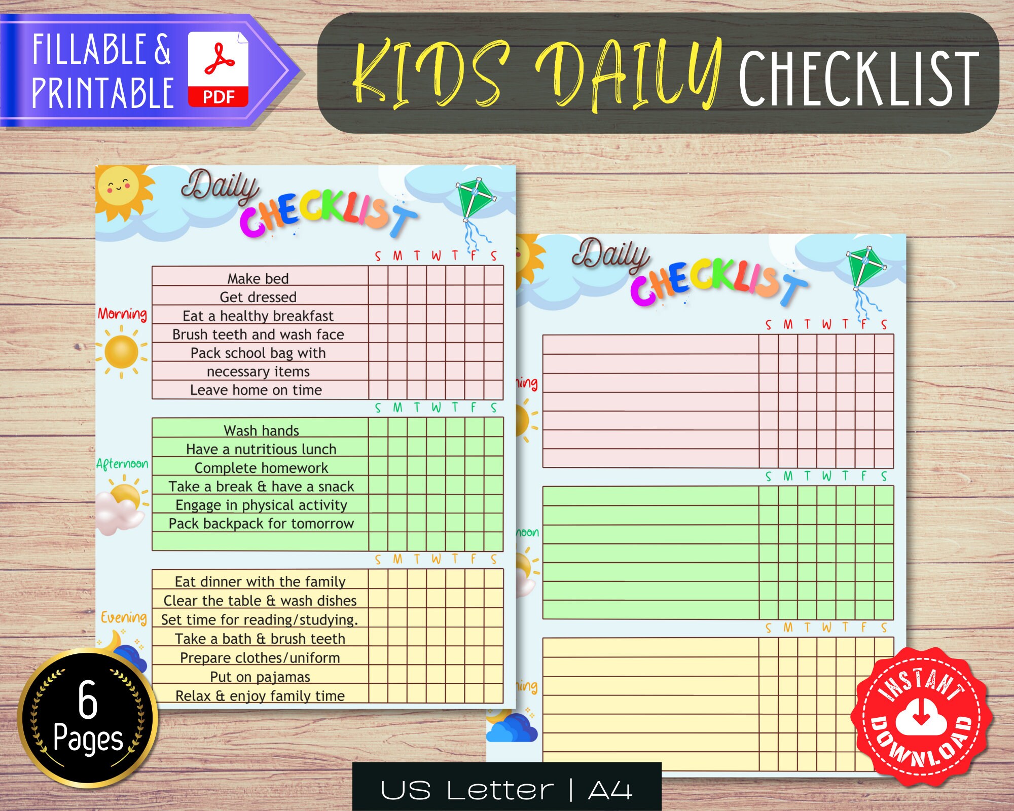 Editable Kids Checklist Printable Kids Checklist Kids Daily - Etsy UK