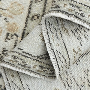 5x8 Vintage Turkish Wool Rug: Beige Brown Abstract Decor