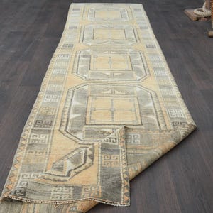 Vintage Turkish Wool Runner Rug: Orange Brown Oushak Style (2'9x12'2 ft)