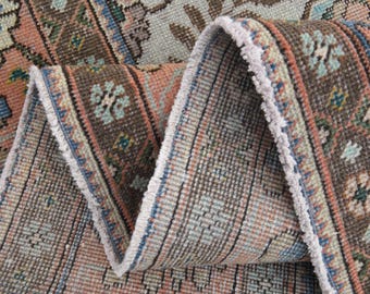 Oversized Coral Oushak Rug: 9'3x12'6 Vintage Turkish Wool Rug