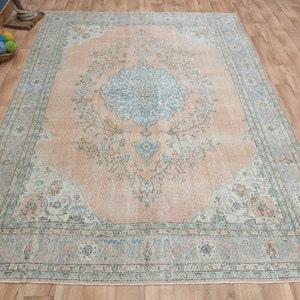 8&#39;3x11&#39;6 ft, ORIENTAL AREA RUG, Vintage Turkish Rug, Orange Blue Rug, 8x12 Rug,  Floor Rug, Persian Wool Rug, Handmade Rug, Home Decor, Star