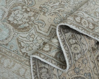 Oversized Beige Neutral Oushak Rug: 10x12'3 ft, Vintage Turkish Wool Rug
