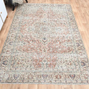 6&#39;6x10,1 ft, PERSIAN STYLE, Vintage Turkish Rug, Oushak Rug, Home Decor, Handmade Rug, Wool Rug, 7x10 Area Rug, Living Room Rug, Pink Rug