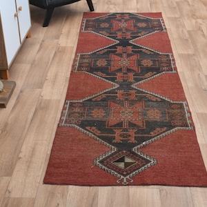3x9&#39;4 ft, TURKISH RUNNER RUG, Vintage Rug, Wool Rug, Modern Rug, Stair Runner Rug, Entryway Runner, 3x9 Runner, Oushak Rug, Red Runner Rug