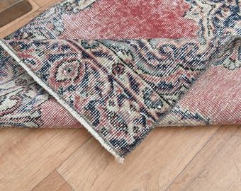 Small Vintage Turkish Wool Runner Rug: Handwoven Oushak, Pink (2.3x6.3 ft)