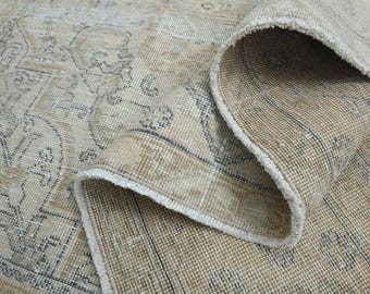 Faded Distressed Luxury Oversized Vintage Wool Persian Rug: Faded Orange Color (9'7x11'9 ft)