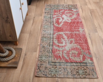 Vintage Turkish Wool Runner Rug: 2'4x6'4 ft, Pink Farmhouse Decor