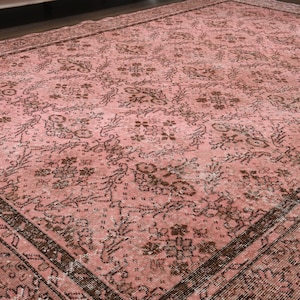 6,5x9,5 ft, PINK OUSHAK RUG, Turkish Area Rug, Wool Rug, Boho Decor Rug, Rug For Living Room, Handwoven Rug, High Quality Rug, Vintage Rug