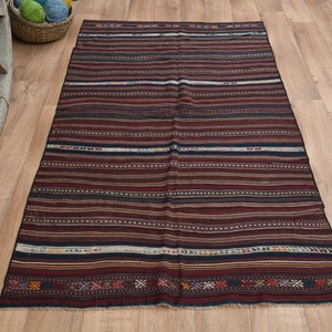 3&#39;6x6&#39;5 ft, STRIPED TURKISH KILIM, Vintage Runner, Oushak Runner, Stair Runner Rug, Kitchen Runner, Hallway, Brown Gray Runner Rug, 4x7 Rug