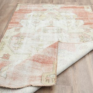 3&#39;2x6 ft, SPECIAL DECOR RUG, Vintage Turkish Rug, Handmade Antique Rug, 3x6 Small Runner, Oushak Rug, Wool Rug. Antique Rug, Faded Pink Rug