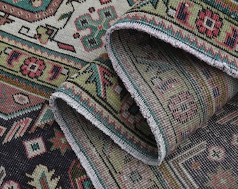 Vintage Pink Wool Area Rug: Bohemian Oushak Style (8x11'2 ft)