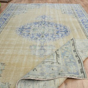 Vintage Turkish Wool Rug 6x9: Orange & Blue Hand-Knotted Decor