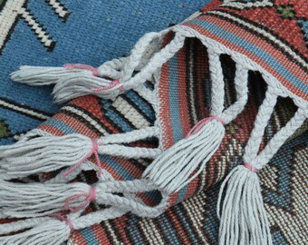 Hand Knotted Wool Oushak Rug: 7'4x9'6 ft Pink Beige Vintage Turkish Rug