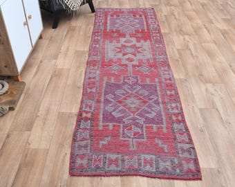 70x260 cm, ROSA VINTAGE LÄUFER, Türkischer Teppich, Küchenteppich, Handgewebter Wollteppich, Herki, Oushak Läufer, 100x300, Waschbar