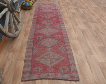 Vintage Turkish Oushak Runner Rug: Handwoven Wool Kitchen Carpet (2'8x10'5 ft)