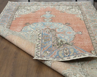 Vintage Türkischer Oushak Wollteppich: Orangefarbener Teppich (100x160cm)