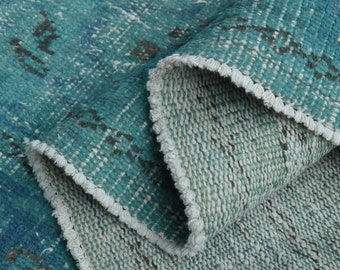 Turquoise Vintage Turkish Rug (6.4x9.8 ft): Handwoven Wool Area Rug