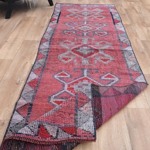 Colorful Turkish Wool Runner Rug: Vintage Herki Oushak Style, 2&#39;9x9&#39;1 ft