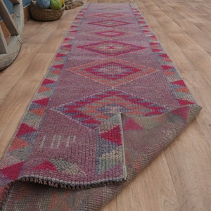 2&#39;4x11&#39;6 ft, PURPLE RUNNER RUG, Turkish Runner, Oushak Runner, Wool Rug, Kitchen Runner, Handwoven Rug, Tribal Runner, 2x12 Pink Runner