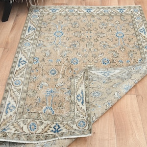 3&#39;6x6&#39;9 ft, TRADITIONAL RUG, Vintage Turkish Rug, Handmade Rug, Timeless Design, Orange Blue Rug, Wool, Oushak Rug, Farmhouse, Modernist Rug