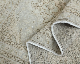 Neutral Beige Oushak Rug 9'4x12'2 ft: Vintage Turkish Rug, Handwoven Wool & Cotton