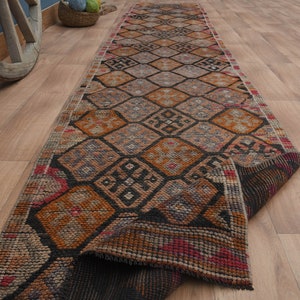 Vintage Turks wollen loper: geblokt gangdecor (2'7 x 14 ft)