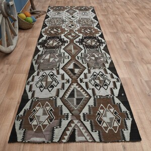 Antique Turkish Kilim Runner: Vintage Wool Hallway Rug (3&#39;9x12&#39;4 ft)