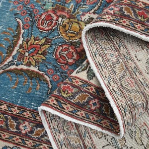 Blue Oushak Rug: 9x12 Vintage Turkish Wool Medallion Rug