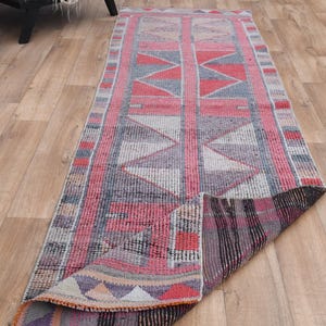 Vintage Herki Runner Rug: Pink Beige Wool Stair Rug (3x10&#39;2 ft)