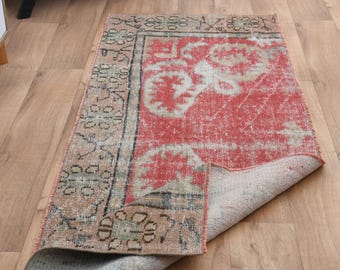 Vintage Turkish Oushak Runner Rug: Geometric Pink Wool Rug (2'4x6'4 ft)
