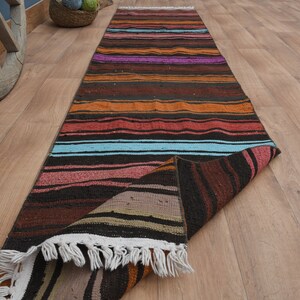 2&#39;3x10&#39;2 ft, STRIPED TURKISH RUNNER, Vintage Runner Rug, Oushak Runner, Stair Runner Rug, Kitchen Runner, Hallway, 2x10 Colorful Kilim Rug