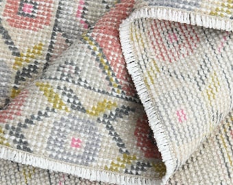 1,5x2,1m, PINK TÜRKISCHER Teppich, Vintage Teppich, Handgeknüpfter Teppich, Oushak Teppich, Rosa Beige Gelber Teppich, Bauernhaus Dekor