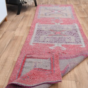 Pink Turkish Wool Runner Rug: Vintage Herki Hallway Decor (3 x 10&#39;5 ft)