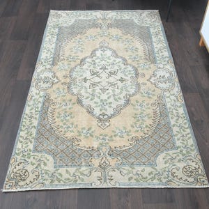 3&#39;5x6&#39;2 ft, DISTRESSED RUG, Wool Rug, Handmade Rug, Living Room Rug, 4x6 Rug, Turkish Vintage Rug, Bohemian, Beige Green Rug, Minimalist Rug
