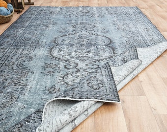 Vintage Oushak Wool Rug (5'8x9'9 ft): Blue Gray Turkish Area Rug