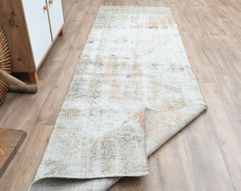 Vintage Oushak Runner Rug: Oriental Orange Turkish Rug, 3x10 ft