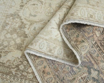 Modern Large Beige Neutral Oushak Rug: 9'6x12'5 ft, Vintage Turkish Wool Rug