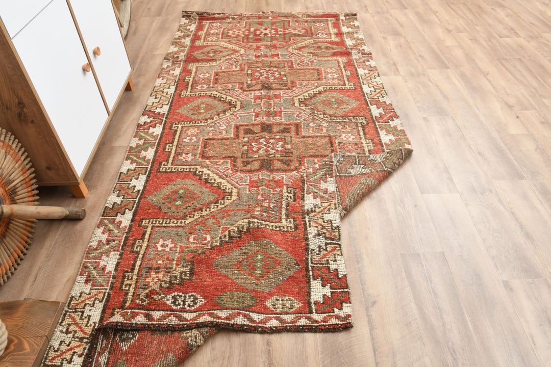 Rusk Color Rug Runners Red Minimalist Turkish Runner Rug: Vintage Oushak Wool (4'5x10 Ft) - Etsy
