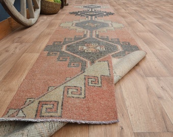 トルコ製ヴィンテージラグ900 レア オレンジ ブラウン ネイビー バルーチ 猫ラグ 40×50 夕焼けオレンジ ネイビー トルコヴィンテージラグ