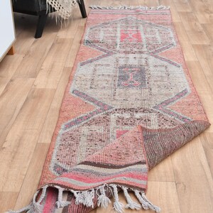Handwoven Pink Turkish Runner Rug: Wool & Cotton, 2&#39;7x9&#39;5 ft