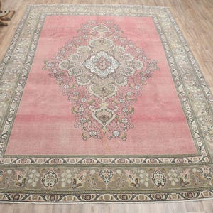 9&#39;5x12&#39;9 ft, OVERSIZED PERSIAN STYLE, Hand Knotted Rug, Wool Rug, Vintage Area Rug, Pink Luxury Rug, Home Decor, Antique Persian Rug, 10x13