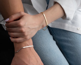 Engraved Bar Bracelets For Couples | Personalized Lover Bracelets | Girlfriend - Boyfriend Bracelets | Matching Bracelets | Friend Bracelets