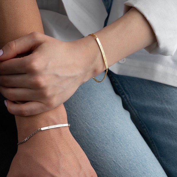 Bracelets de barre gravés pour les couples | Bracelets amoureux personnalisés | Petite amie - Bracelets petit ami | Bracelets assortis | Bracelets d'amis