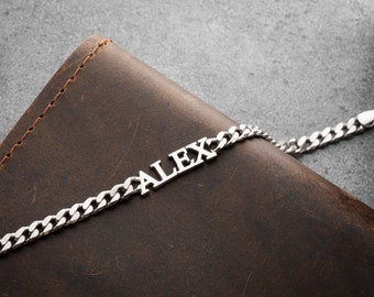 Personalized Curb Chain Name Bracelets | Custom Name Bracelets For Father | Custom Men Jewelry For Gift | Id Bracelets | Gift For Boyfriend