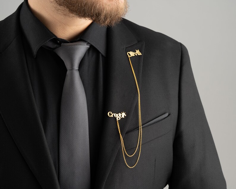 Custom Names Chain King and Queen Symbol Groom Brooch Etsy